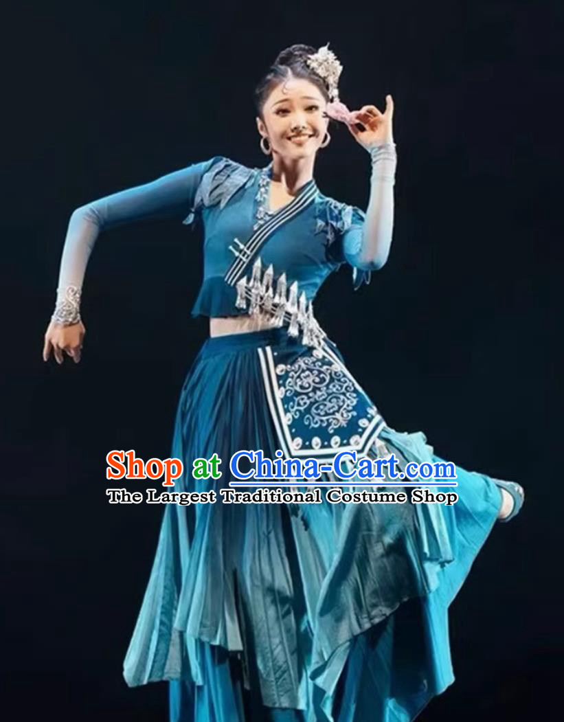 Taoli Cup Female Miao Solo Dance Clothing Chinese Flower Stage Performance Costume Hmong Ethnic Minority Garment