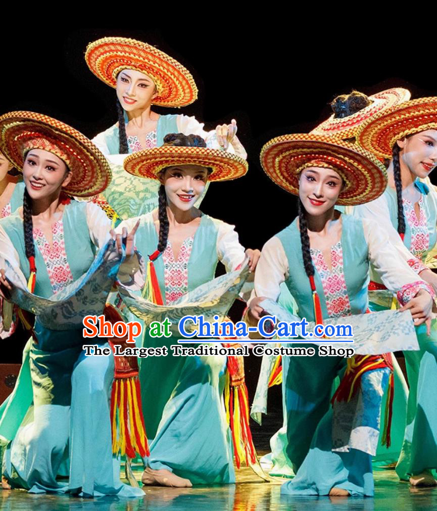 Chinese Miao Dance Costume Female Ethnic Minority Solo Dance Stage Performance Blue Clothing