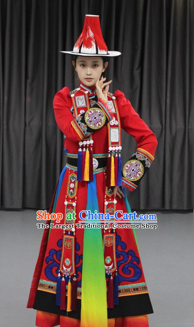Ethnic Minority Yugur Stage Performance Costume Chinese Ethnic Attire Women Dance Dress