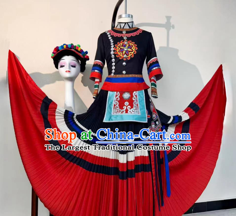 Yi Ethnic Performance Costume Women Solo Dance Attire Chinese Yi Nationality Dance Dress
