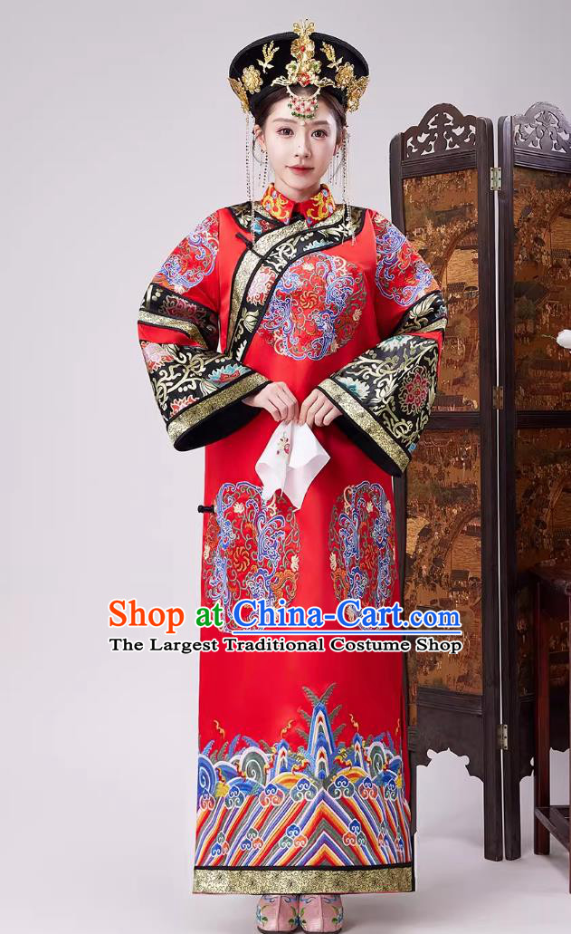 Qing Dynasty Imperial Concubine Qipao Forbidden City Stage Costume Empress Red Wedding Dress Ancient Chinese Court Woman Clothing