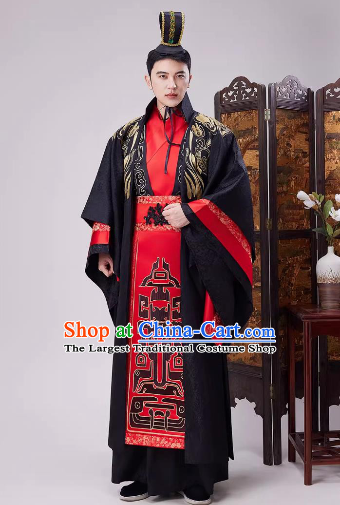 Qin Dynasty Emperor Qin Shi Huang Ying Zheng Black Dragon Robe Han Dynasty Emperor Hanfu Ancient Chinese Minister Costume
