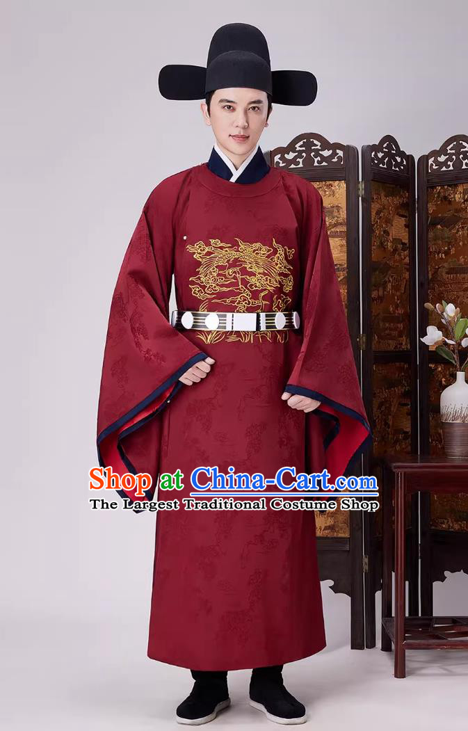 Ancient Chinese Male Costume Ming Dynasty Hanfu Official Round Collar Robe Traditional Wedding Clothing