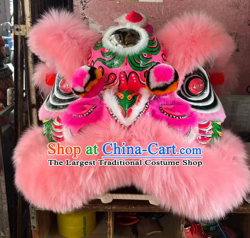 Traditional Chinese Festival Lion Dance Prop New Year Pink Fur Dancing Lion Costume Handmade Lion Dance Head Complete Set