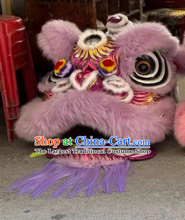 Hand Painted Fut San Lion Dance Head Traditional Chinese Festival Lion Dance Prop Purple Wool Dancing Lion Costume Complete Set