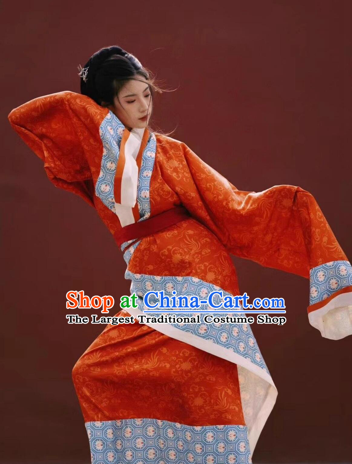 Traditional Red Warring States Robe Chinese Qin Dynasty Court Woman Costume Mawangdui Curved Hem Dress