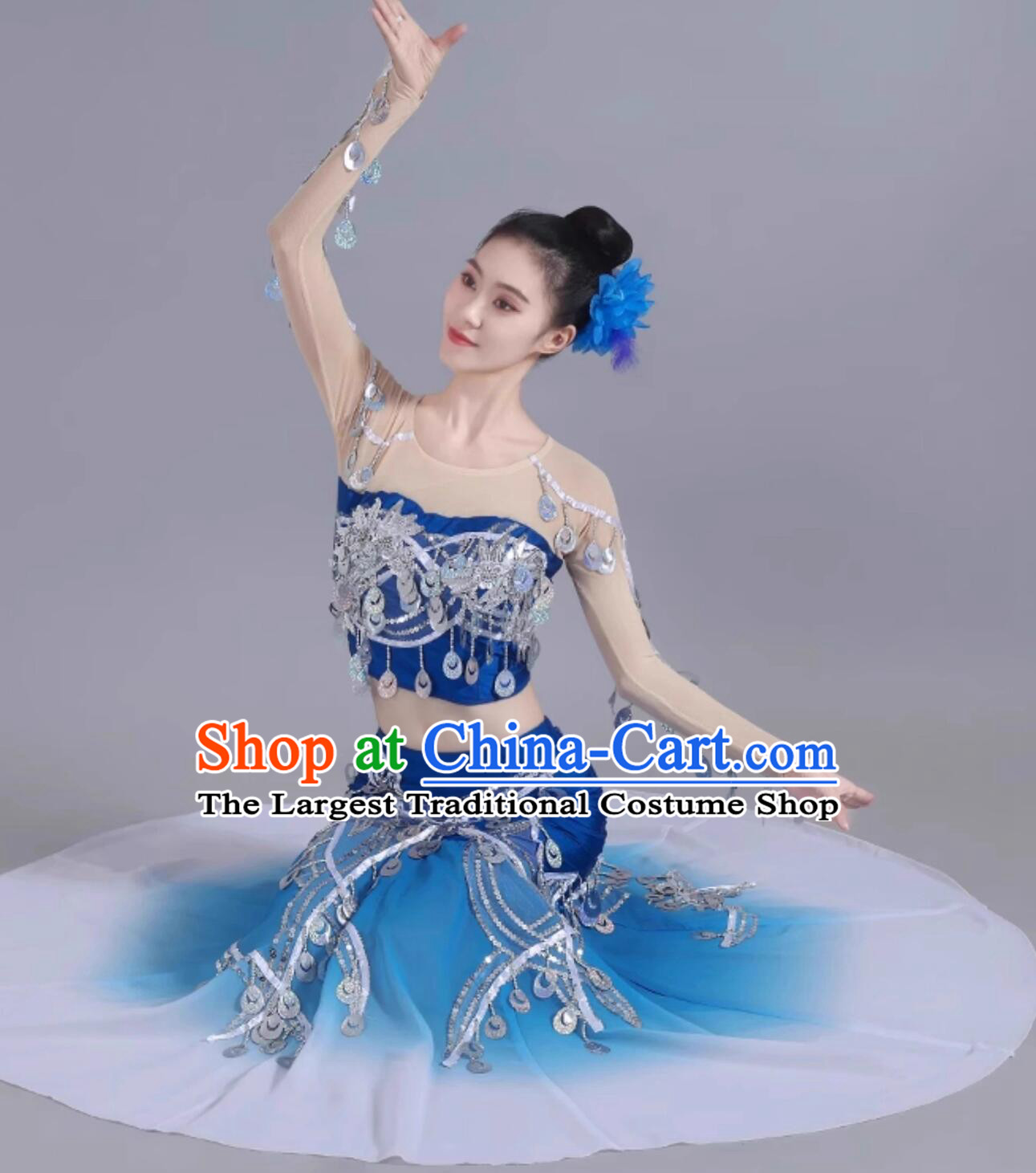 Dai Ethnic Dance Costume Colorful Yunnan Peacock Dance Performance Dress Slim Fit Bodycon Skirt Chinese Umbrella Dance Clothing