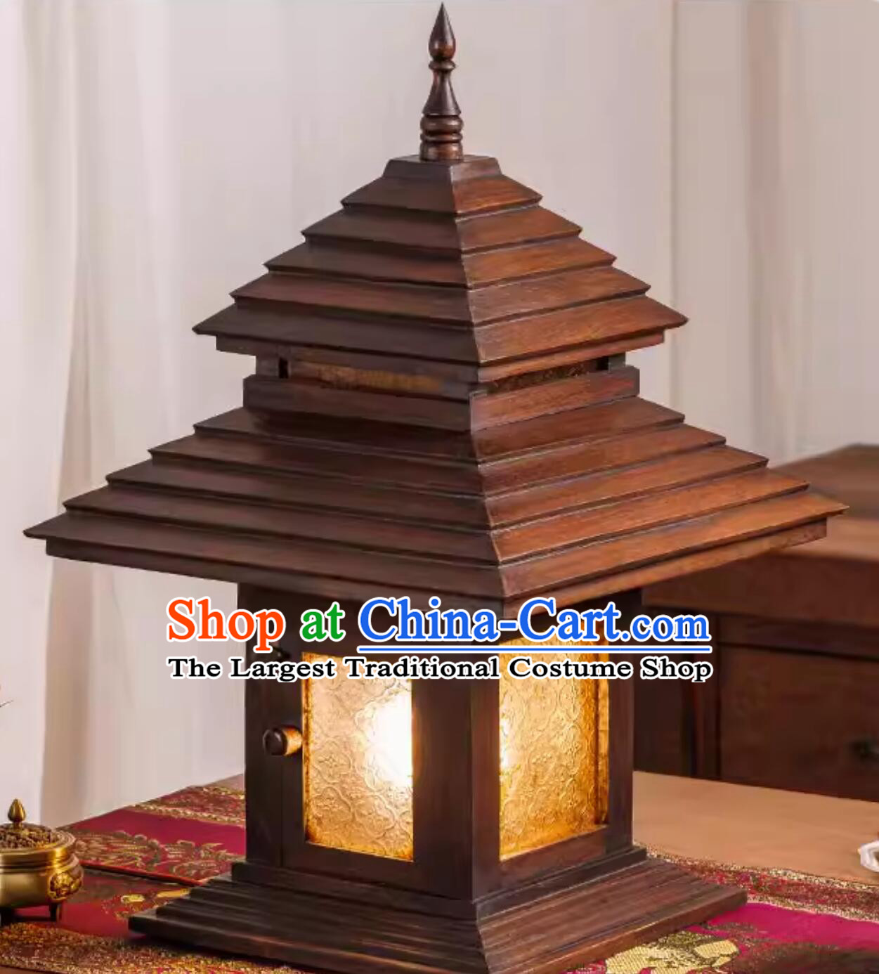 Thai Teak Wood Garden Light Outdoor Lamp Retro Villa Floor Lamp Southeast Asian Pillar Head Fence Bedside Table Lamp