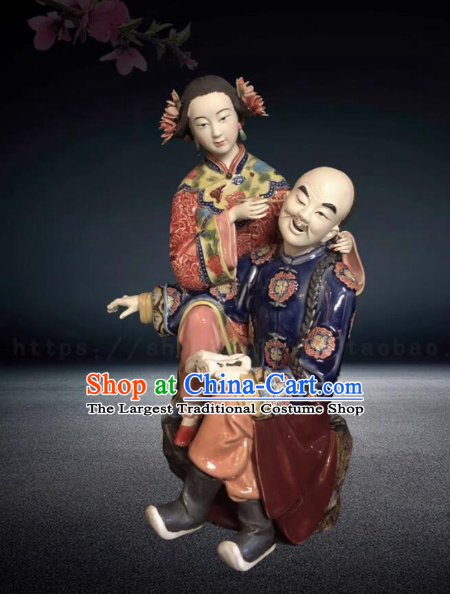 Chinese Shiwan Ceramic Figurine Wedding Celebration Married Couple Gift Handcrafted Ornament Flourishing Husband And Noble Wife