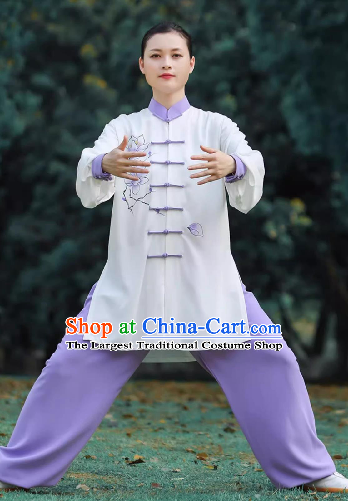 Hand Painted Magnolia Women Tai Chi Suit Tai Chi Training Performance Competition Costume
