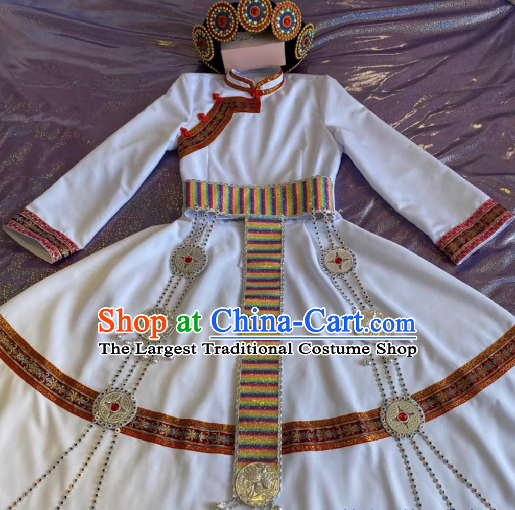Chinese Minority Nationality Clothing White Handmade Naxi Ethnic Embroidery Costume