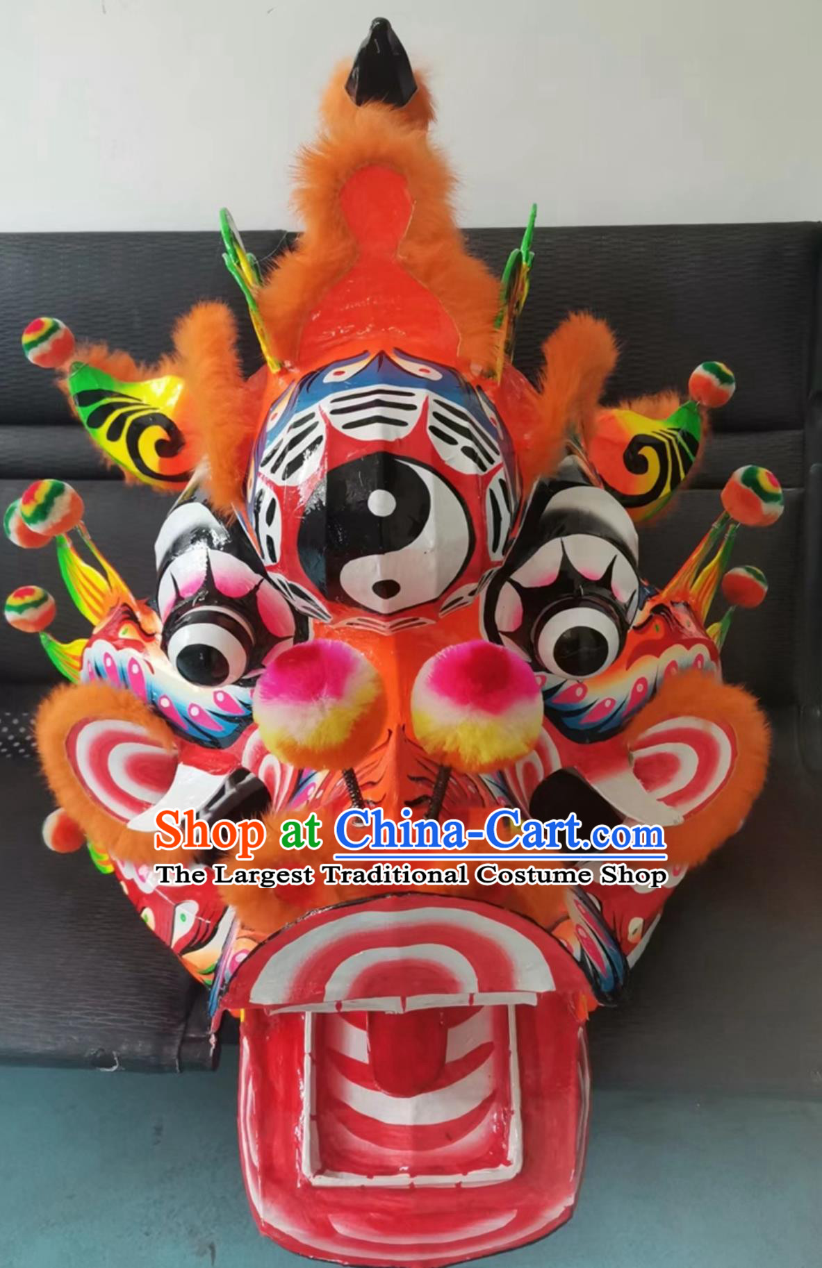 Orange Fur Chinese Lion Dance Costume Foshan Hakka Kylin Head Awakening Lion Performance Equipment
