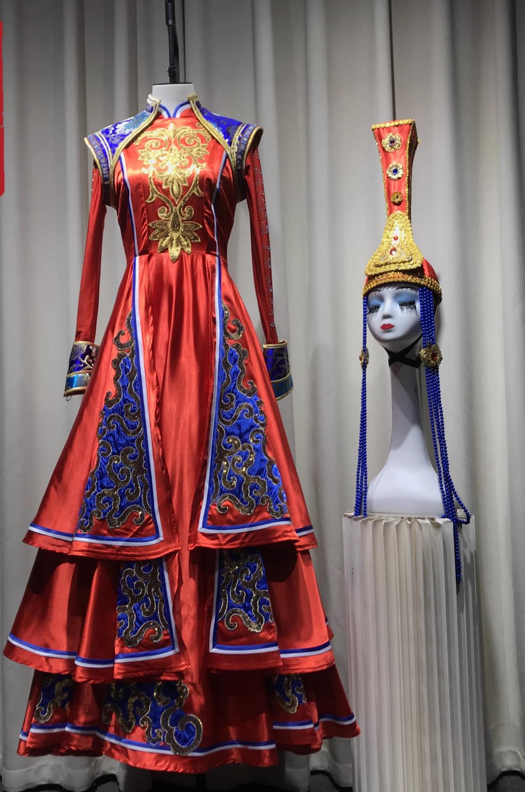 Mongolian Formal Ceremonial Gala Costume Ethnic Red Dress Traditional Dance Performance Outfit