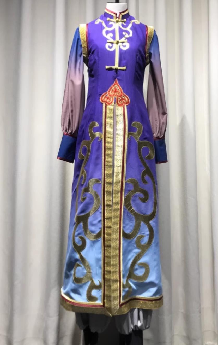 Chinese Mongolian Dance Group Performance Costume Eternal Anthem Dance Repertoire Attire Mongol Nationality Dance Purple Dress