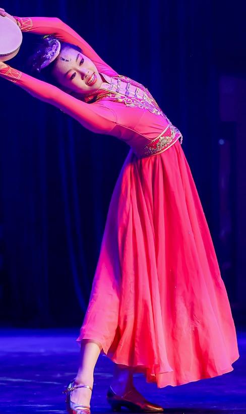 Customized Uyghur Female Dance Attire For Xinjiang Drumbeat Dance Chinese Ethnic Dance Pink Dress