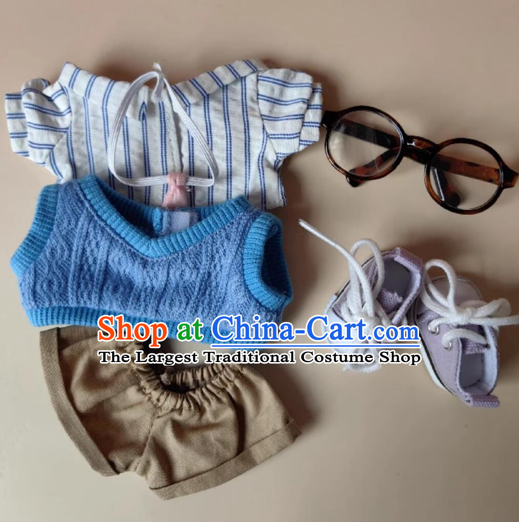 Labubu Doll Costumes Vintage Workwear Set Sweater Plaid Flannel Shirt Backpack Chunky Eyeglasses and Canvas Shoes