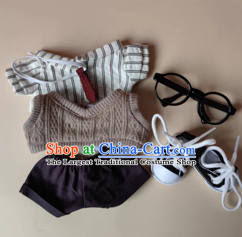 Labubu Doll Costumes Vintage Workwear Set Stripe Shirt Sweater Backpack Eyeglasses and Canvas Shoes