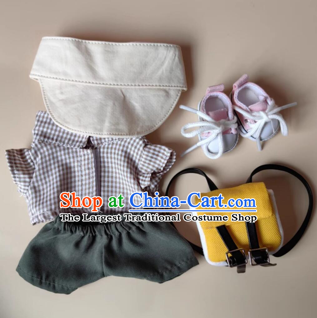 Labubu Doll Costumes Vintage Workwear Set Fisher Hat Plaid Shirt Backpack and Canvas Shoes