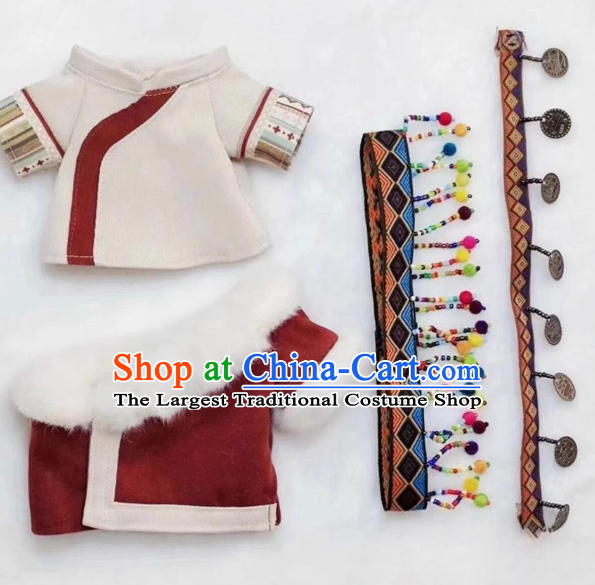 Labubu Doll Costumes Chinese Tibetan Outfit Zang Nationality Outfit and Headpiece Complete Set