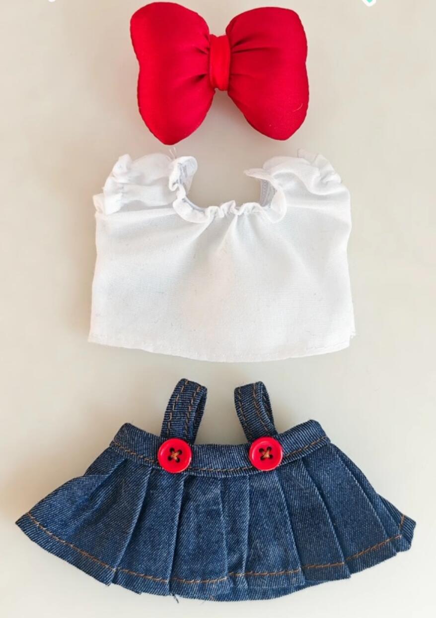 Labubu Doll Costumes Red Bowknot Denim Outfit Jeans Set