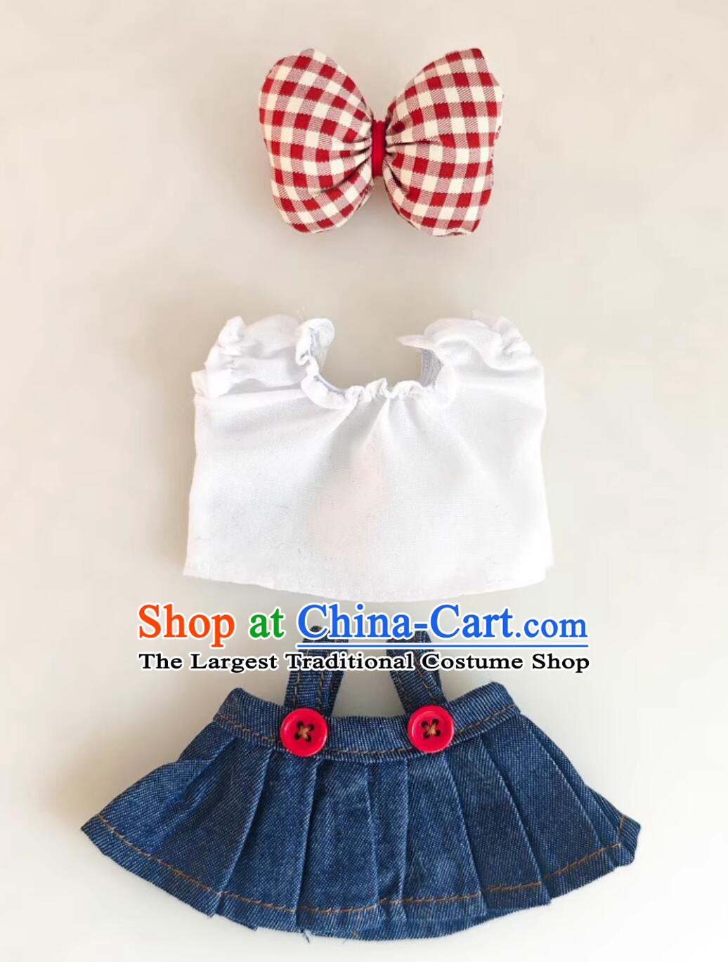 Labubu Doll Costumes Gingham Bowknot Denim Outfit Jeans Set
