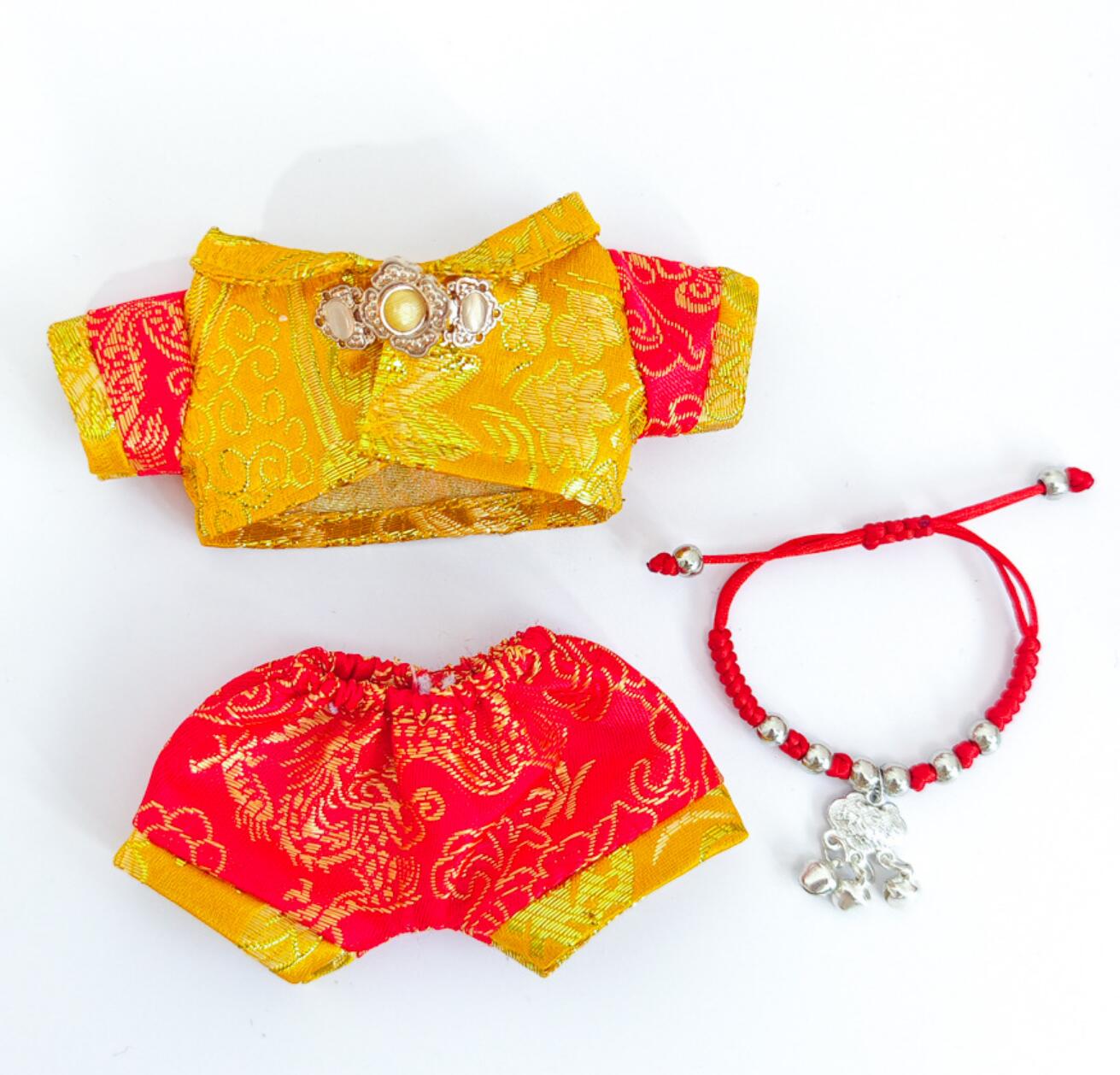 Handmade Labubu Tang Suit Doll Costumes Traditional Chinese Style Boy Clothing and Necklace
