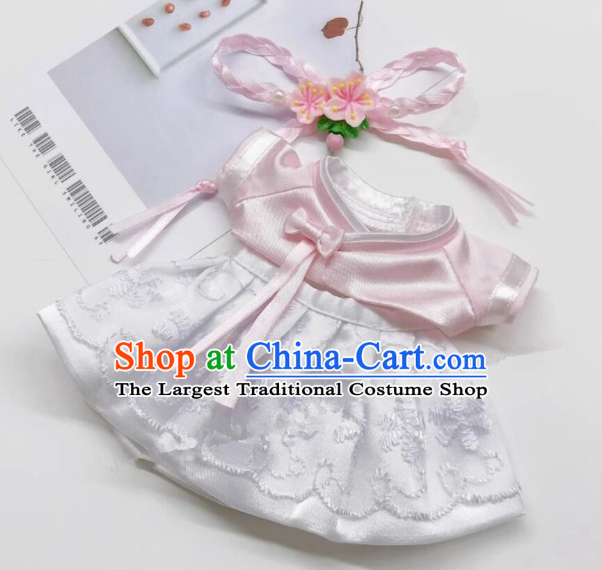 Handmade Labubu Hanbok Doll Costumes Traditional Korean Clothing Pink Top and White Skirt