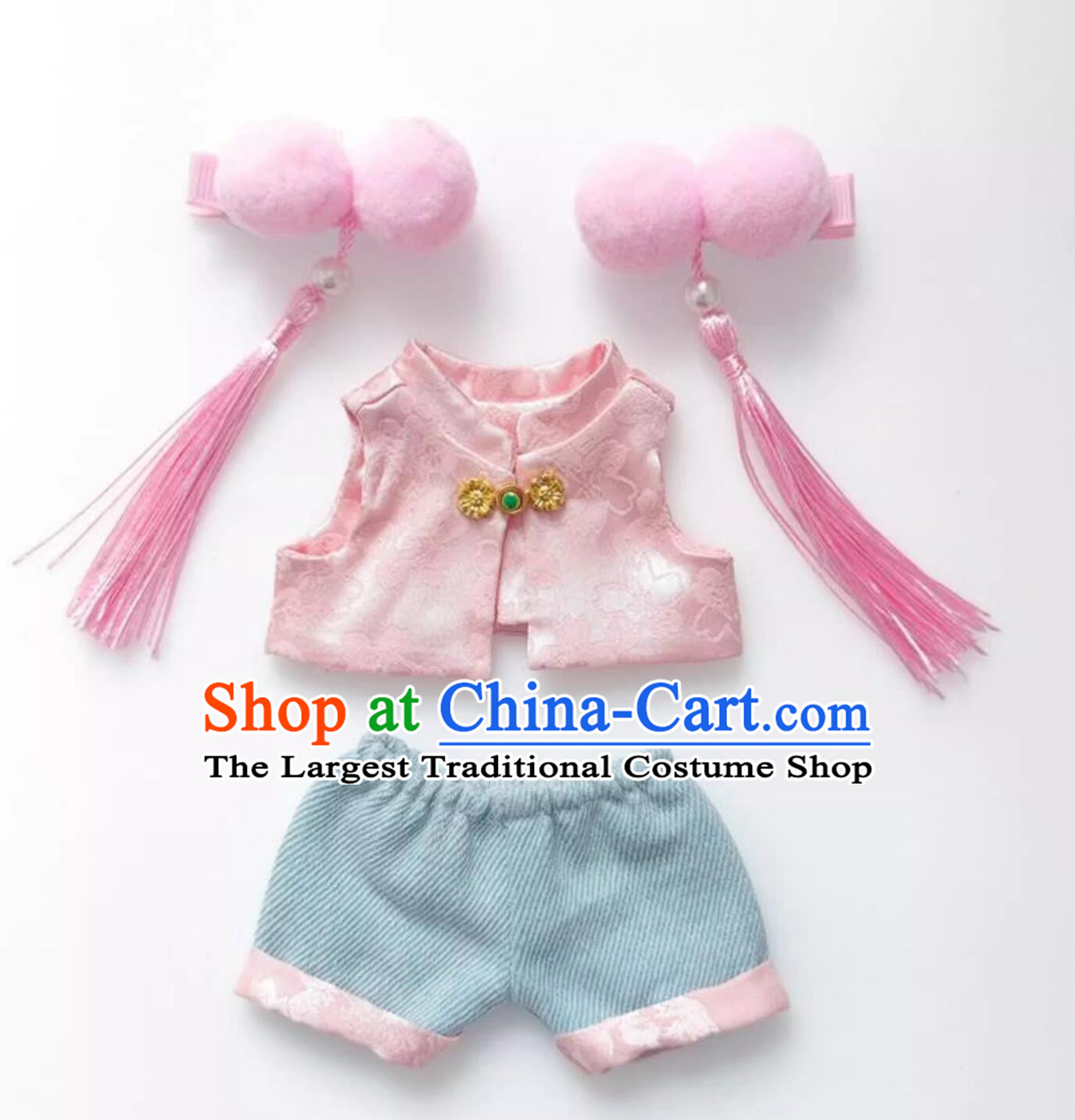 Handmade Labubu Pink Outfit Doll Costumes Traditional Chinese Style Clothing and Headpieces