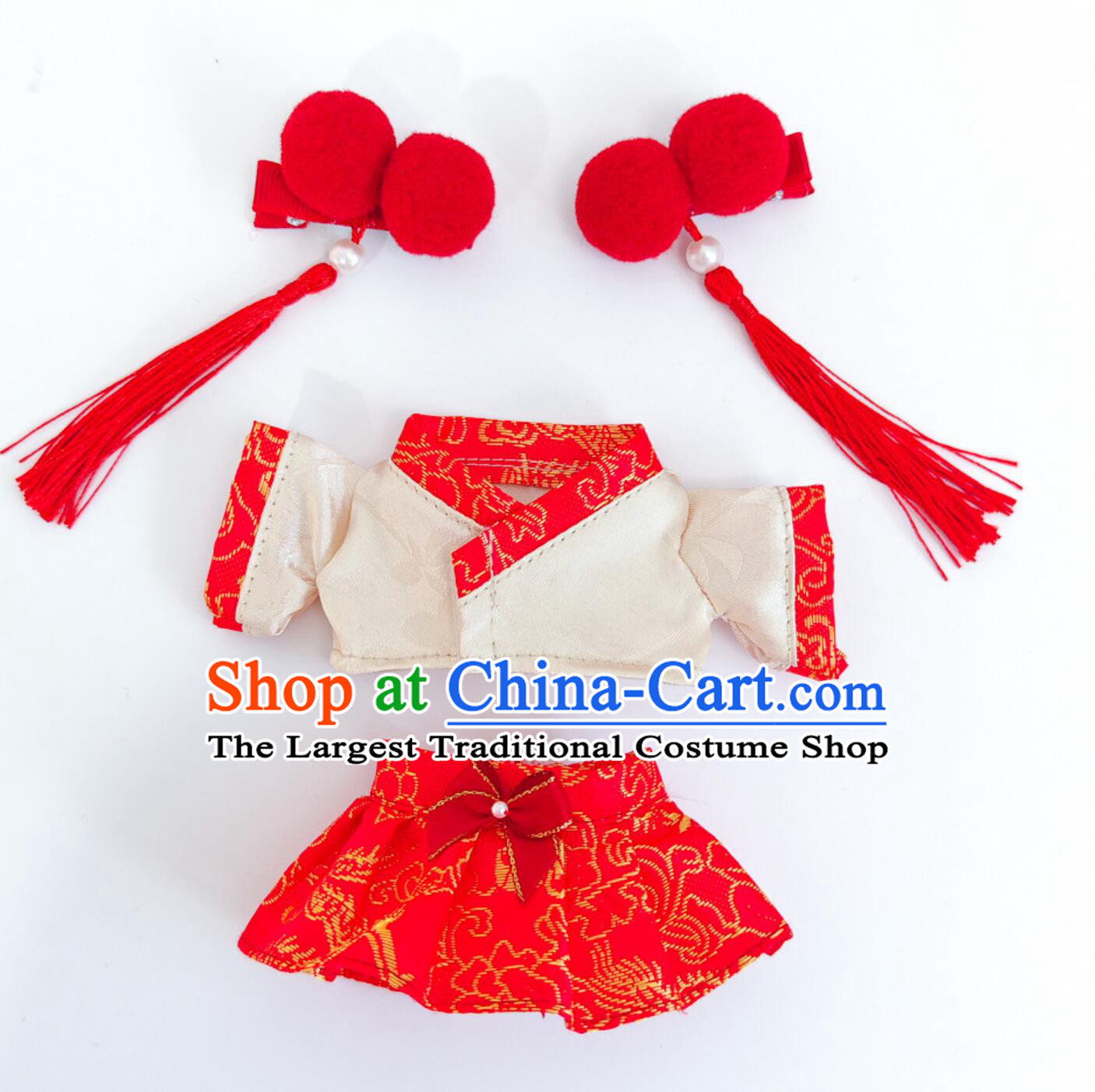 Handmade Labubu Tang Suit Doll Costumes Traditional Chinese Style Girl Clothing and Headpieces