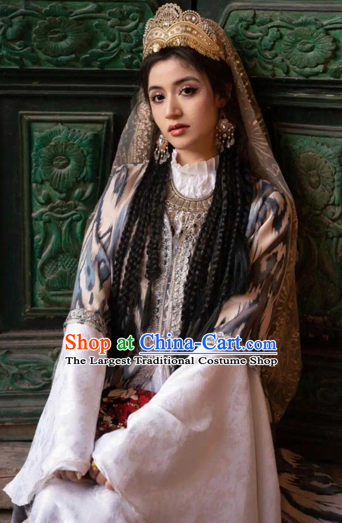 Retro Xinjiang Kashgar Uyghur Princess Dress Traditional Atlas Silk Ethnic Costume