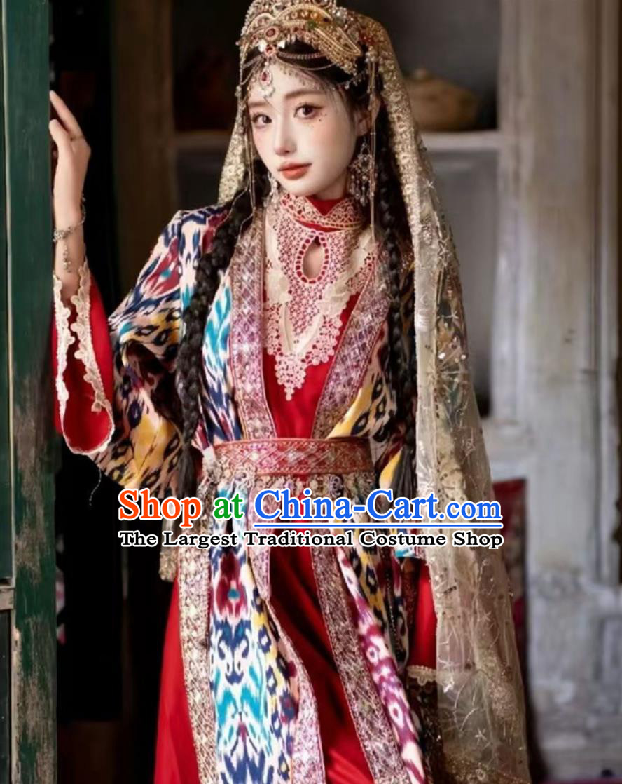Uyghur Kashgar Princess Silk Road Costume Red Xinjiang Maiden Outfit
