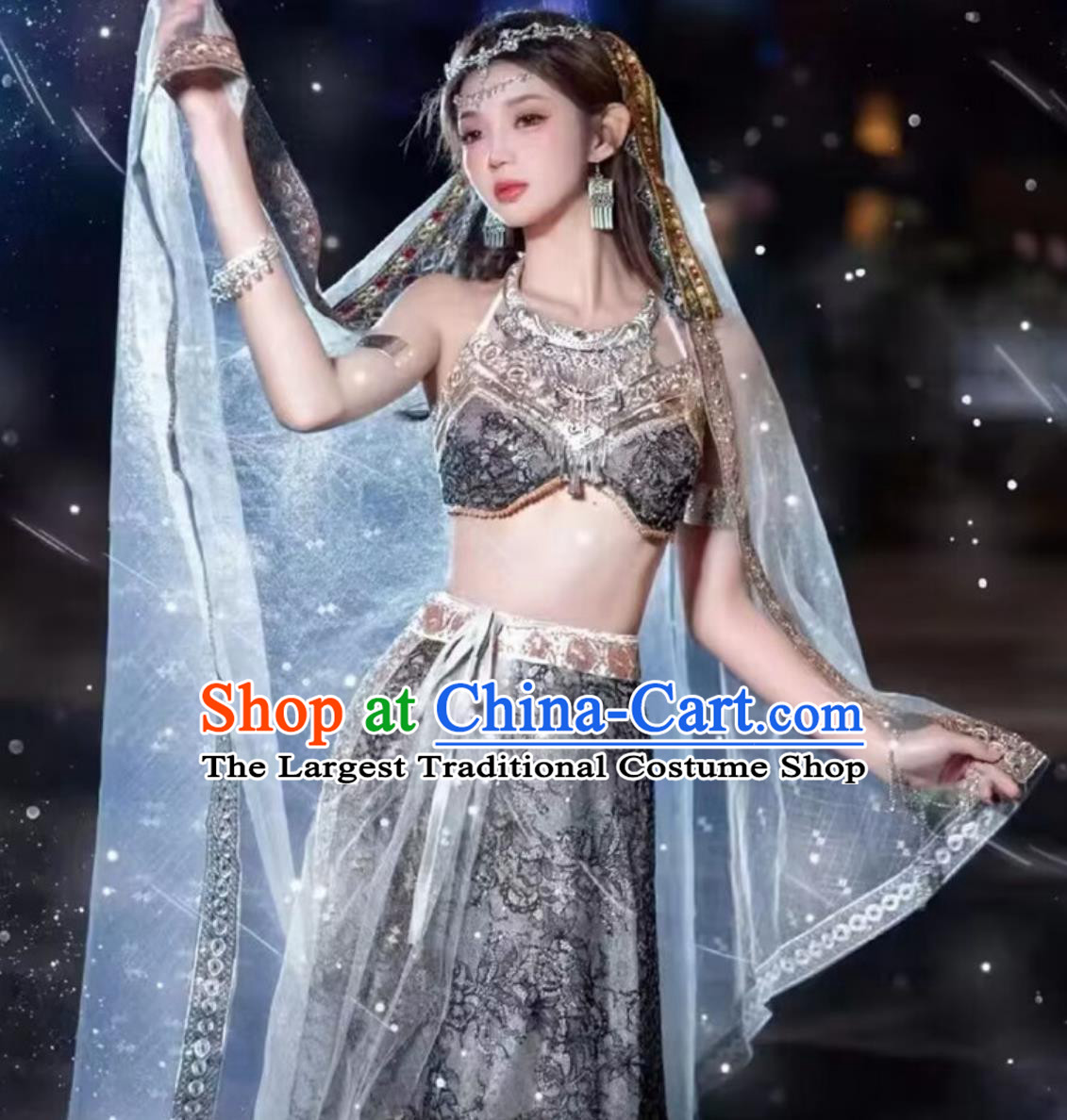 Dunhuang Desert Feitian Clothing Silk Road Princess Costume Maiden Hanfu Classical Dance Grey Outfit