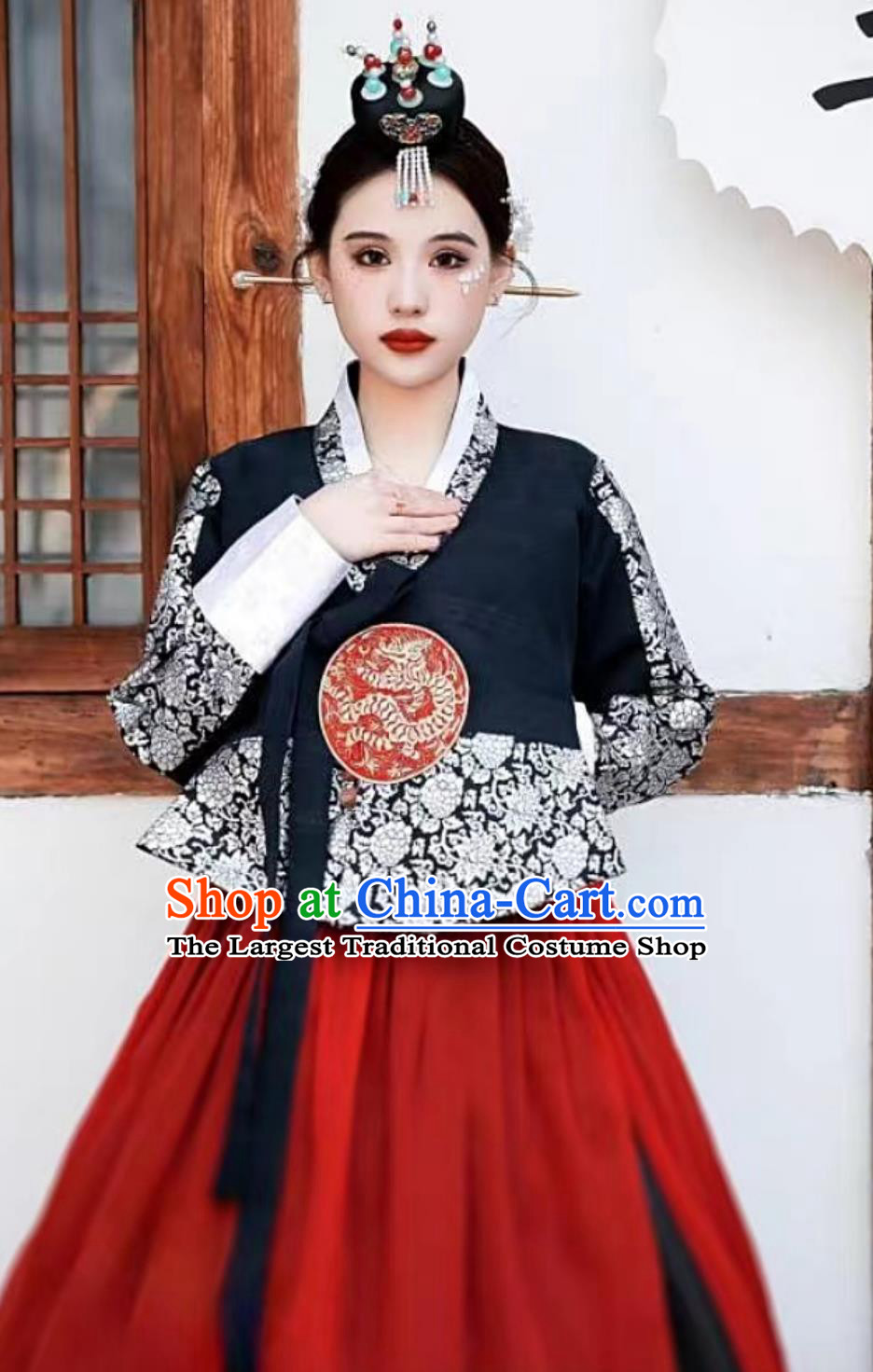 Korean Ethnic Women Silver Embroidered Hanbok Princess Palace Gown Daily Wear Set