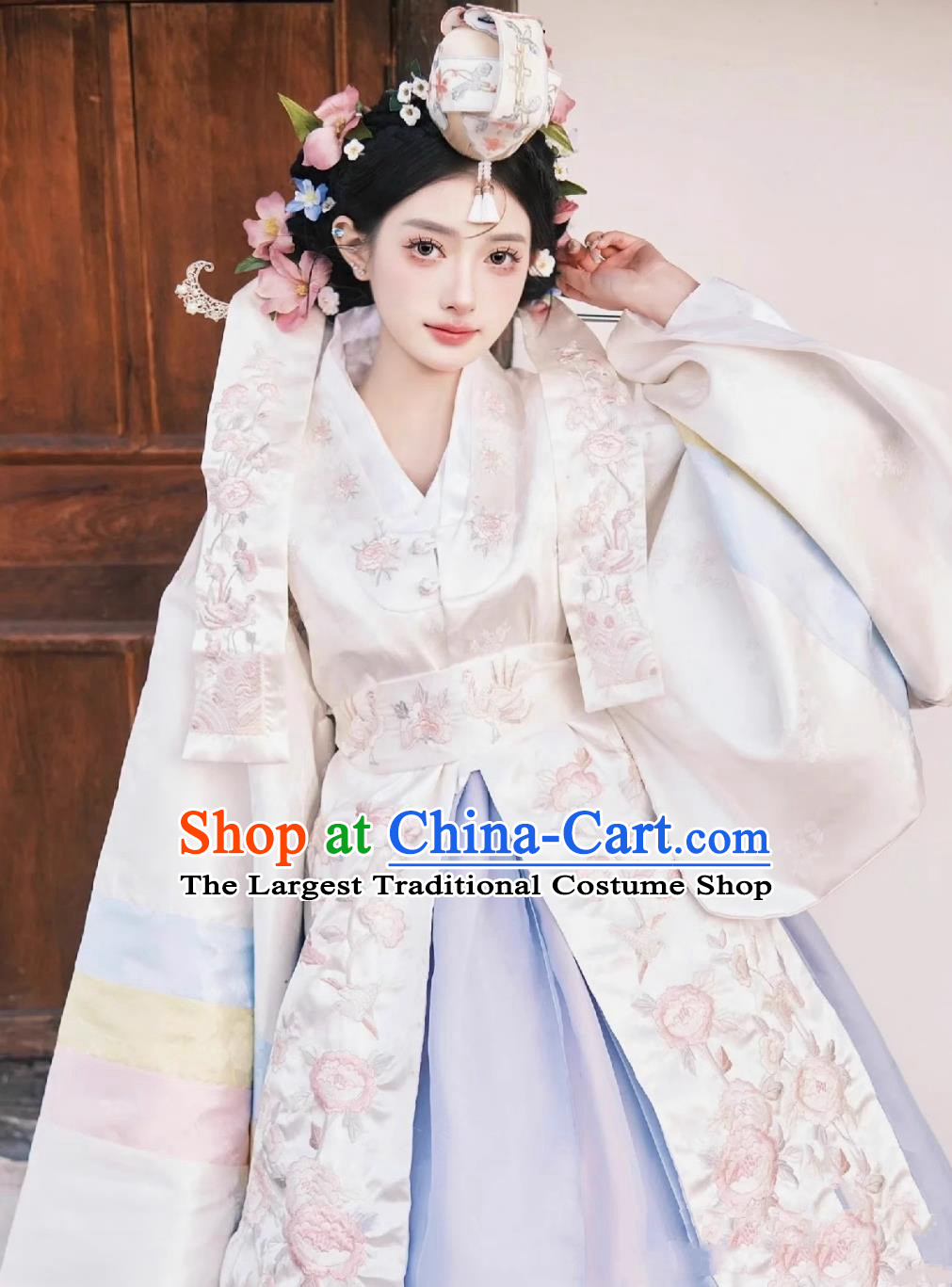 White Korean Embroidered Wedding Dress Palace Ancient Costume Yanbian Ethnic Bridal Gown