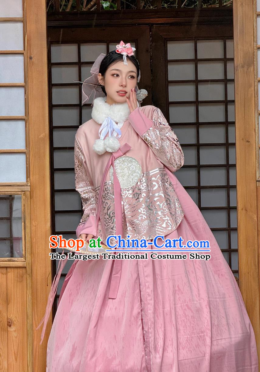 Pink Korean Hanbok Ancient Court Style Ethnic Attire Yanji Princess Blouse and Dress Set