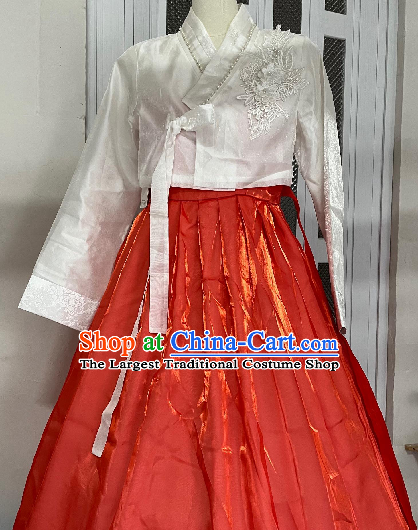Yanji Korean Ethnic Women Daily Dress Court Red Hanbok Ethnic Fashion Attire