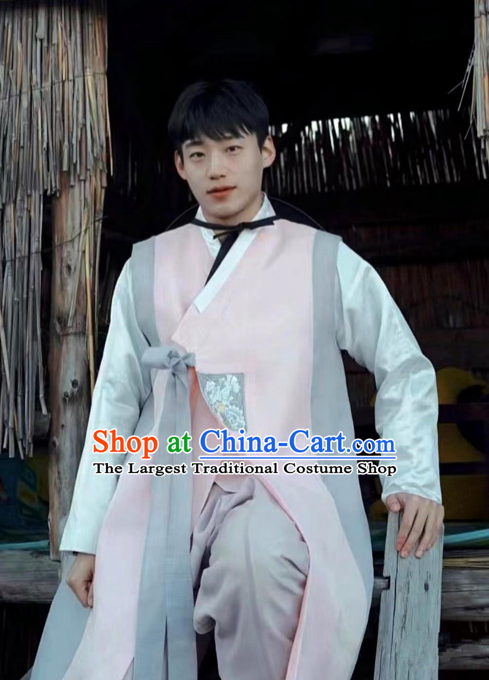 Korean Ethnic Men Long Robe Yanji Hanbok Minority Dance and Wedding Performance Attire