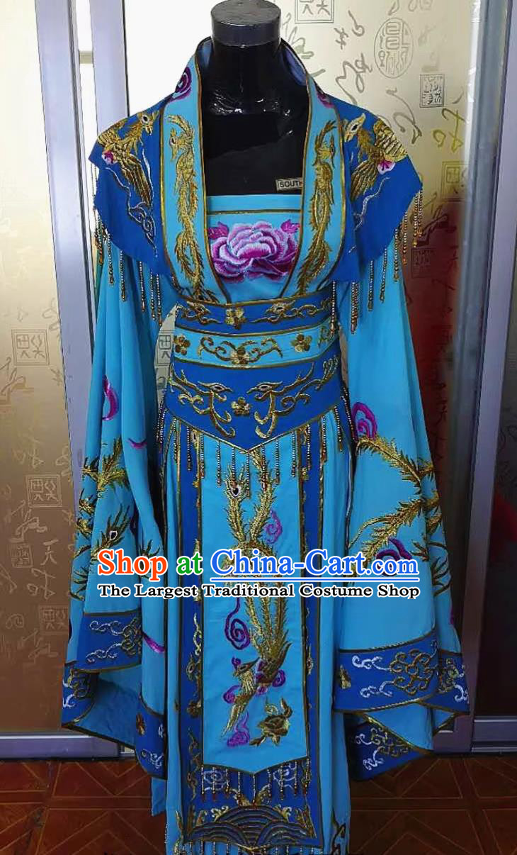Blue Imperial Concubine Palace Gown Ancient Chinese Costume Wide Sleeve Noble Dress Drama Film Wardrobe Embroidered Phoenix Princess Clothing
