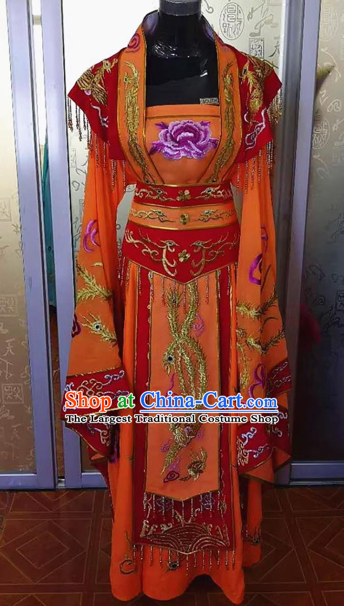 Orange Embroidered Phoenix Princess Clothing Imperial Concubine Palace Gown Ancient Chinese Costume Wide Sleeve Noble Dress Drama Film Wardrobe