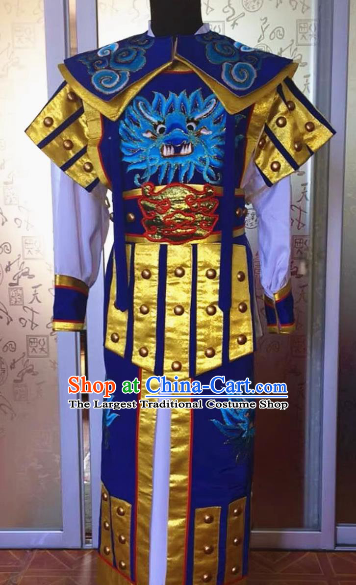 Royal Blue Wu Sheng Warrior Armor Traditional Theater Apparel Chinese Peking Opera Costume Yue Opera Stage Performance General Outfit