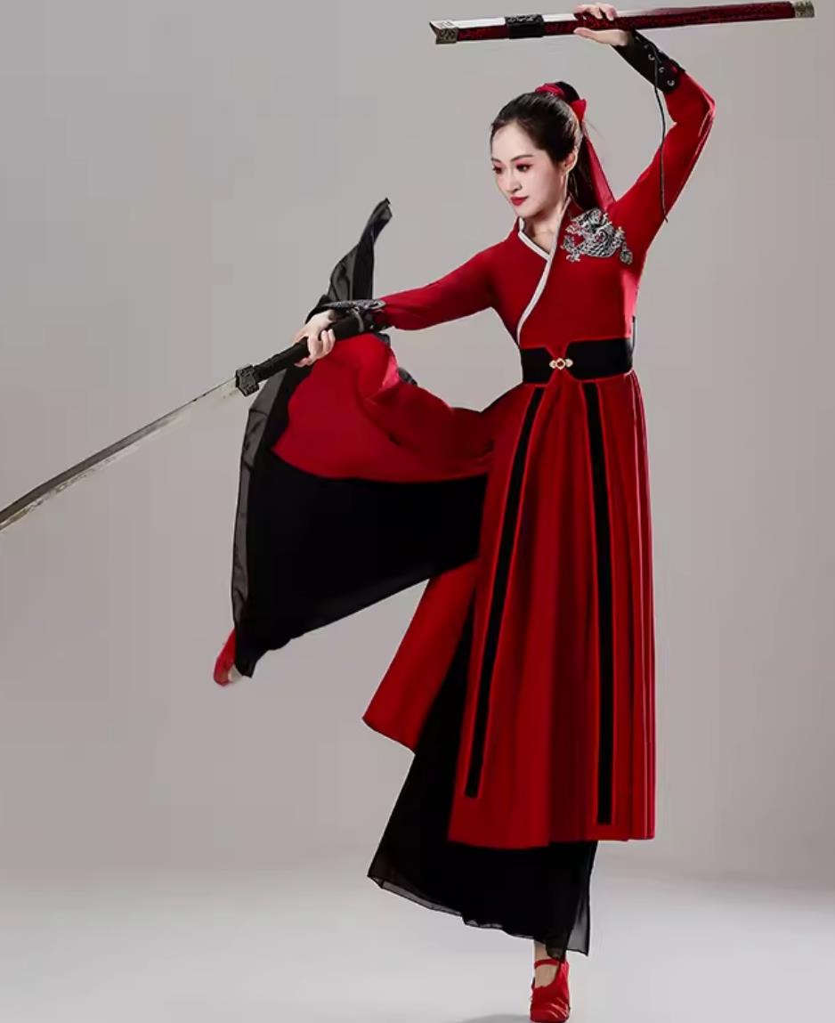 Elegant Sword Dance Practice Costume Ancient Hanfu Wuxia Style Outfit Chinese Snow Dragon Chant Dancewear