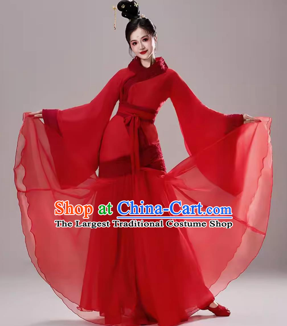 Red Chinese Hanfu Loong Boat Festival Wonder Tour Performance Dress Wide Sleeves Cai Wei Dance Costume