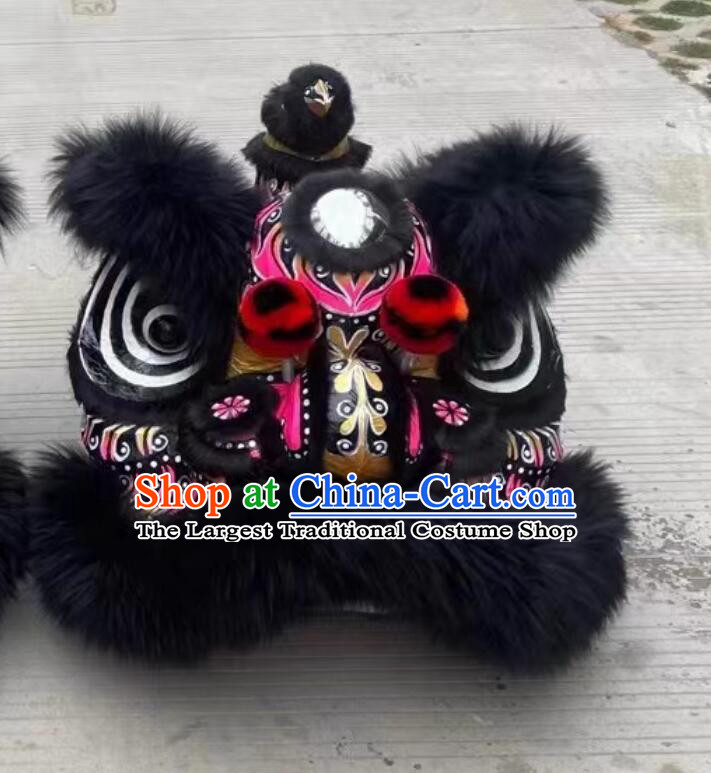 Chinese Lion Dance Prop Traditional Dancing Lion Costume Equipment Black Wool Fut San Lion Head Complete Set