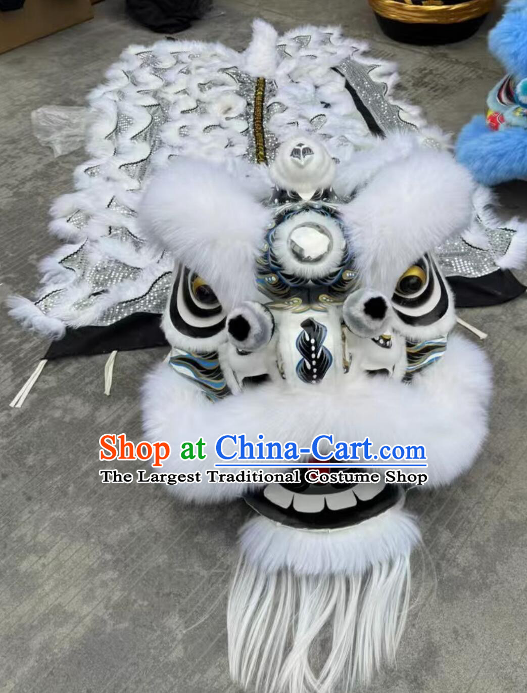 White Wool Fut San Lion Head Chinese Lion Dance Prop Traditional Dancing Lion Costume Equipment Complete Set