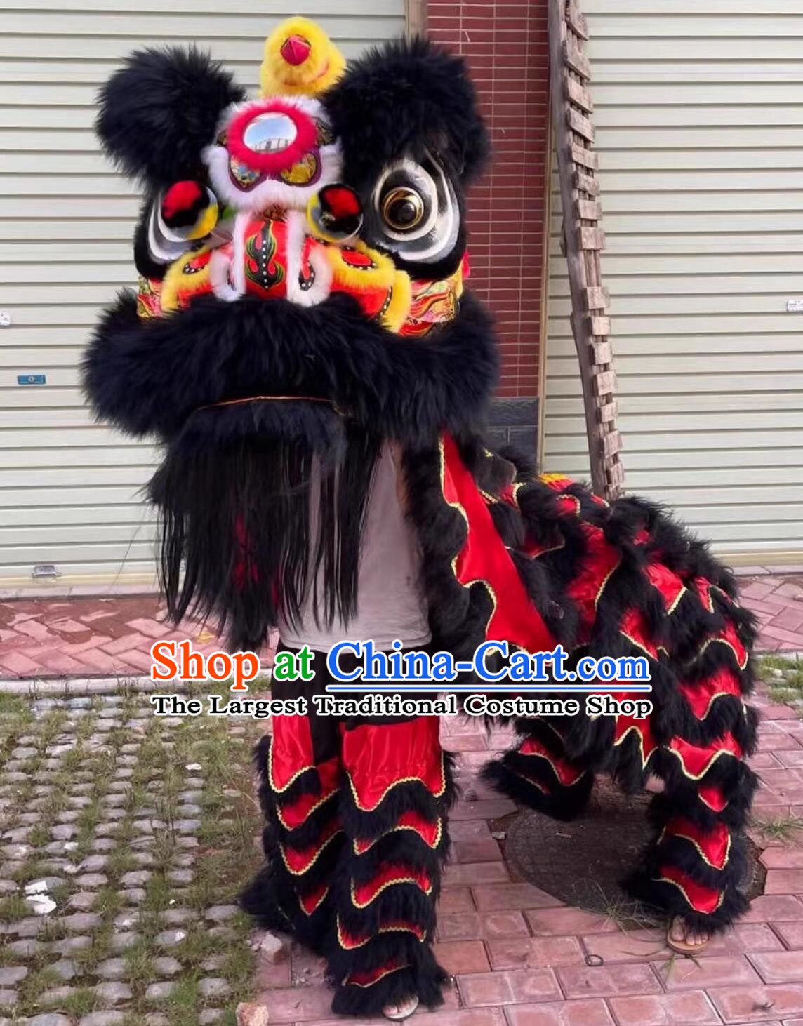 Traditional Dancing Lion Costume Black Wool Fut San Lion Head Chinese Lion Dance Prop Equipment Complete Set