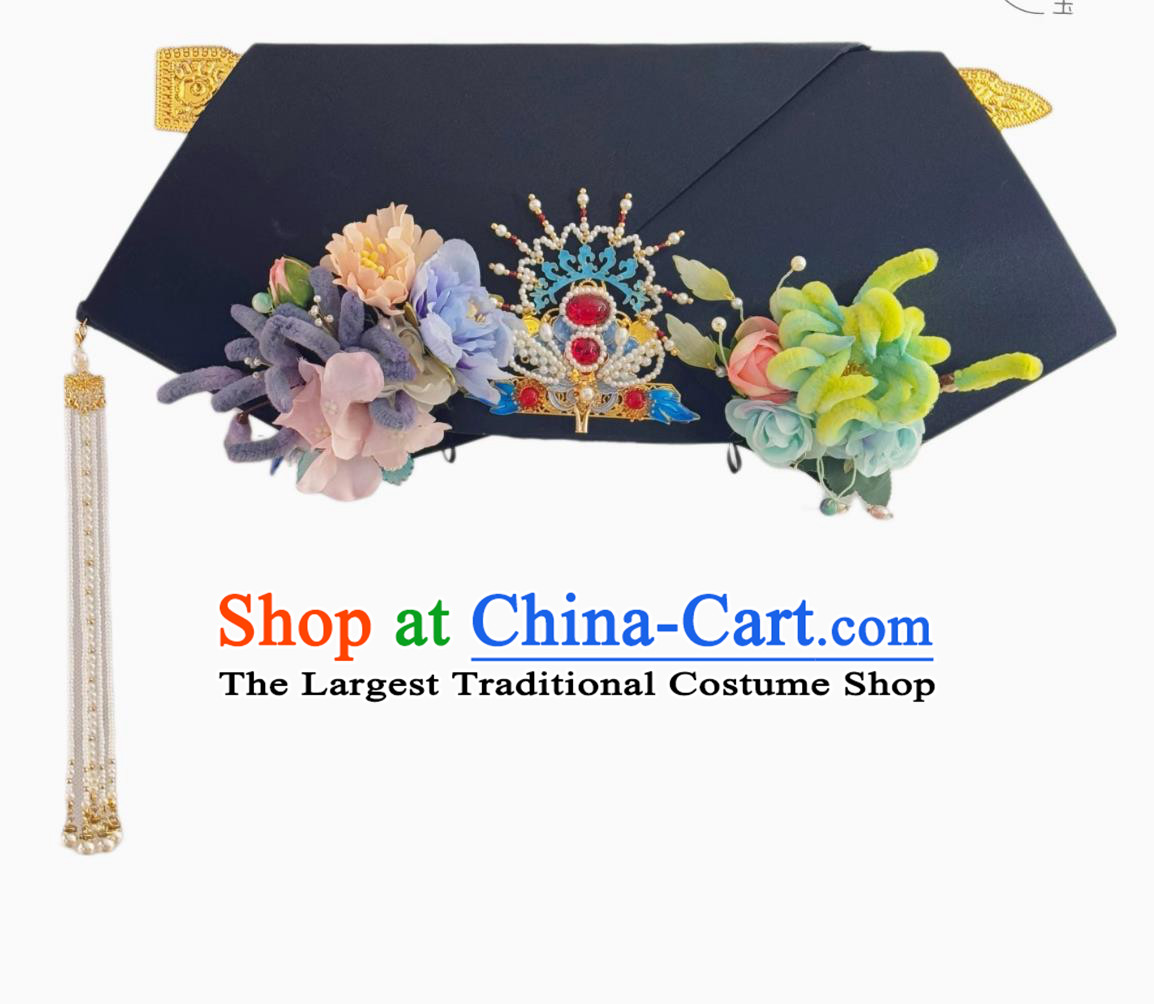 Empresses in the Palace Qing Palace Ancient Costume Headpiece Handmade Wings Manchu Empress Headwear