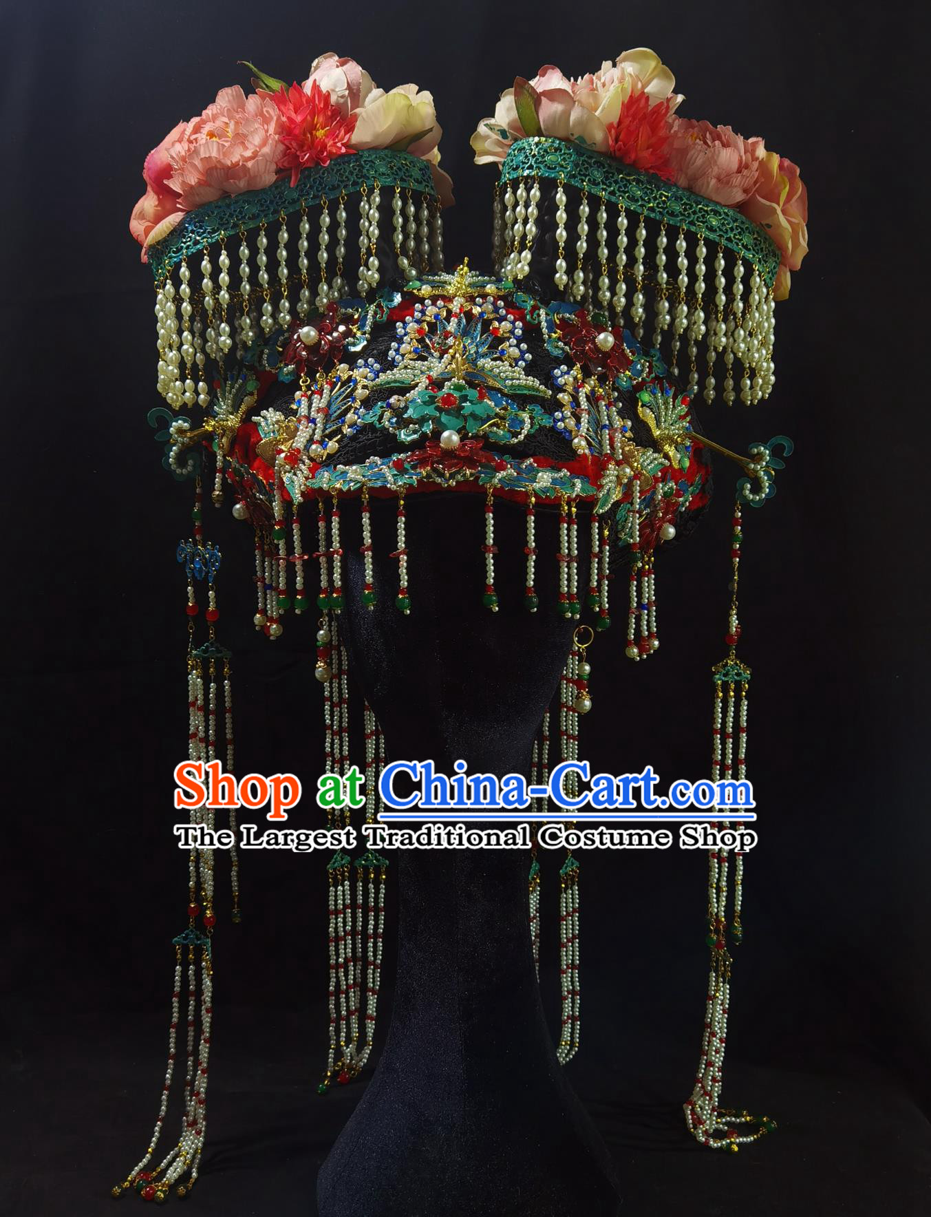 Imperial Qing Manchu Triple-Branch Floral Tiara Handcrafted For Empress Dowager Historical Drama Hat Hair Jewelry