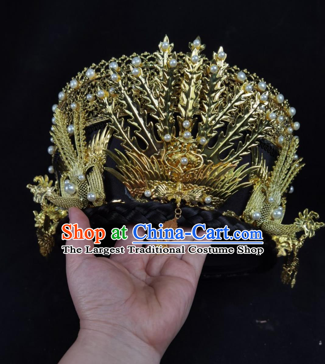 Handmade Diadem Chinese Hair Accessory Qing Dynasty Manchu Headpiece Ruyi Zhuan Style Empress Noble Consort Golden Phoenix Hat