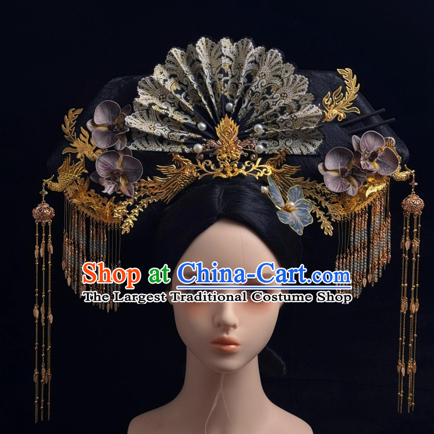 Qing Dynasty Palace Historical Hair Accessory Handmade Wings Manchu Empress Flag Headpiece