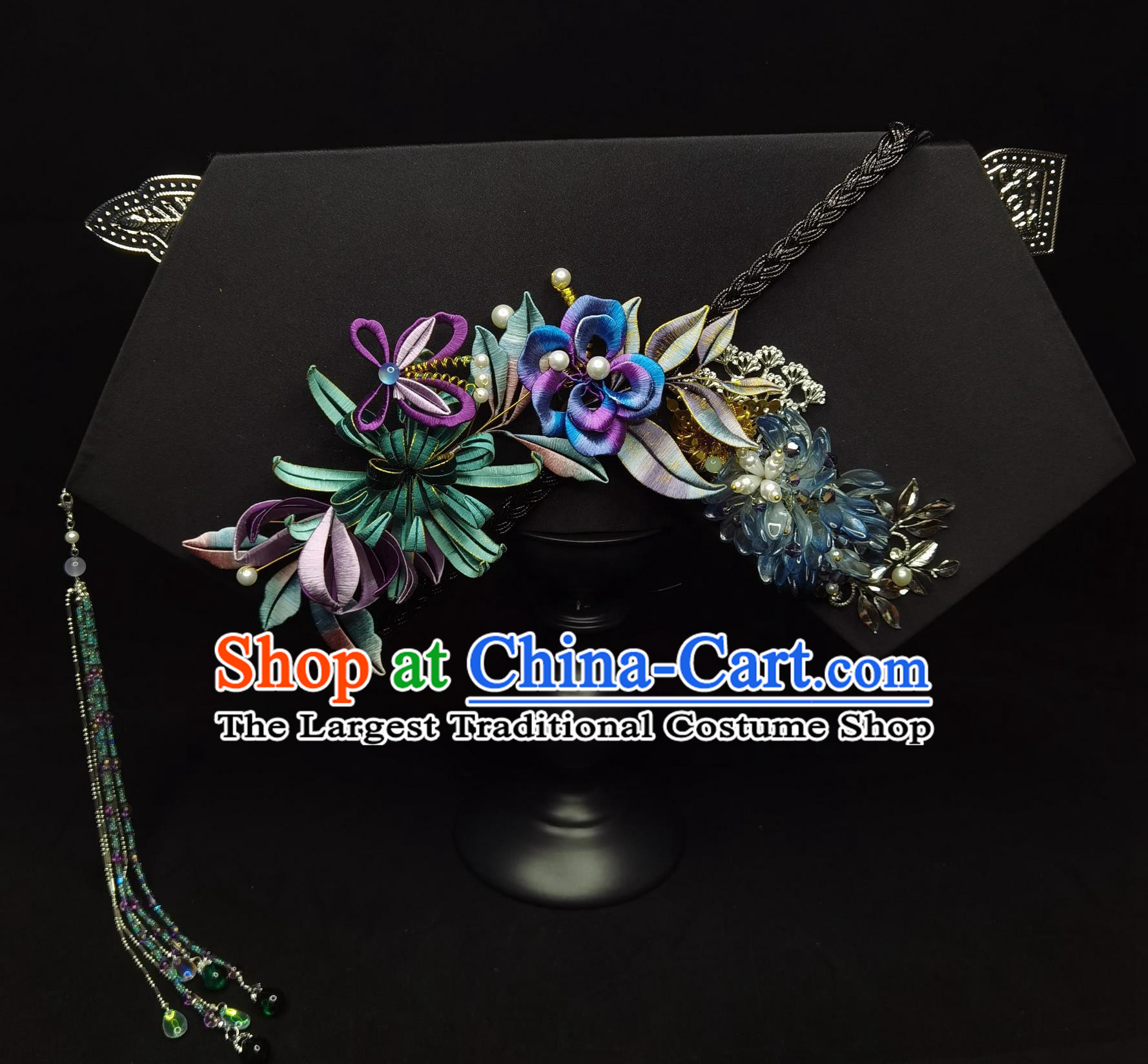 Ancient Chinese Style Handmade Hair Accessory Qing Dynasty Manchu Silk Chrysanthemum Headpiece Royal Princess Consort Hair Ornament